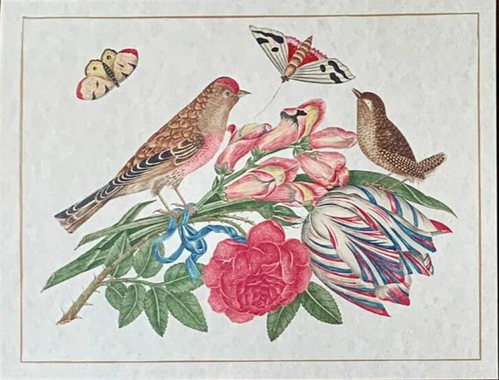 Beautiful Antique Inspired Bird Print w/Matte