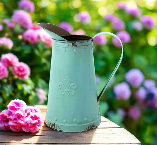 Distressed Pitcher with a Fleur De Lis Design